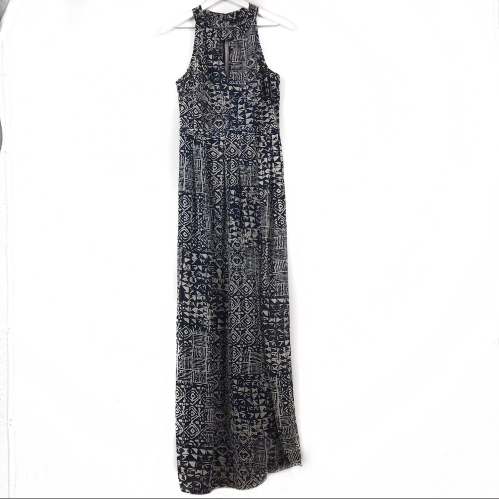 BLVD Blue & Beige Tribal Halter Maxi Dress